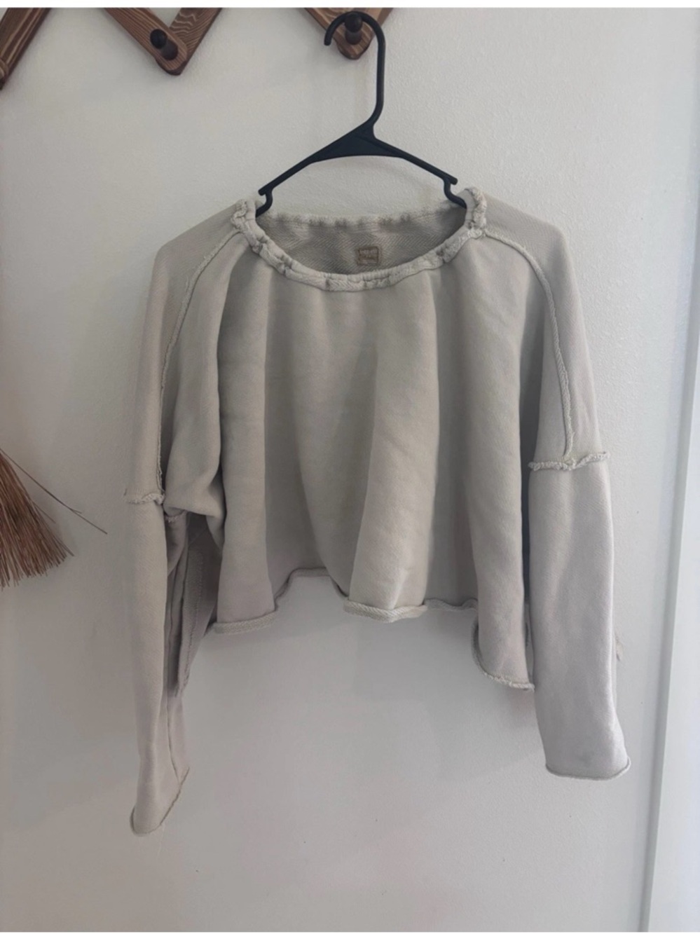 Free People Cream Cropped Sweatshirt